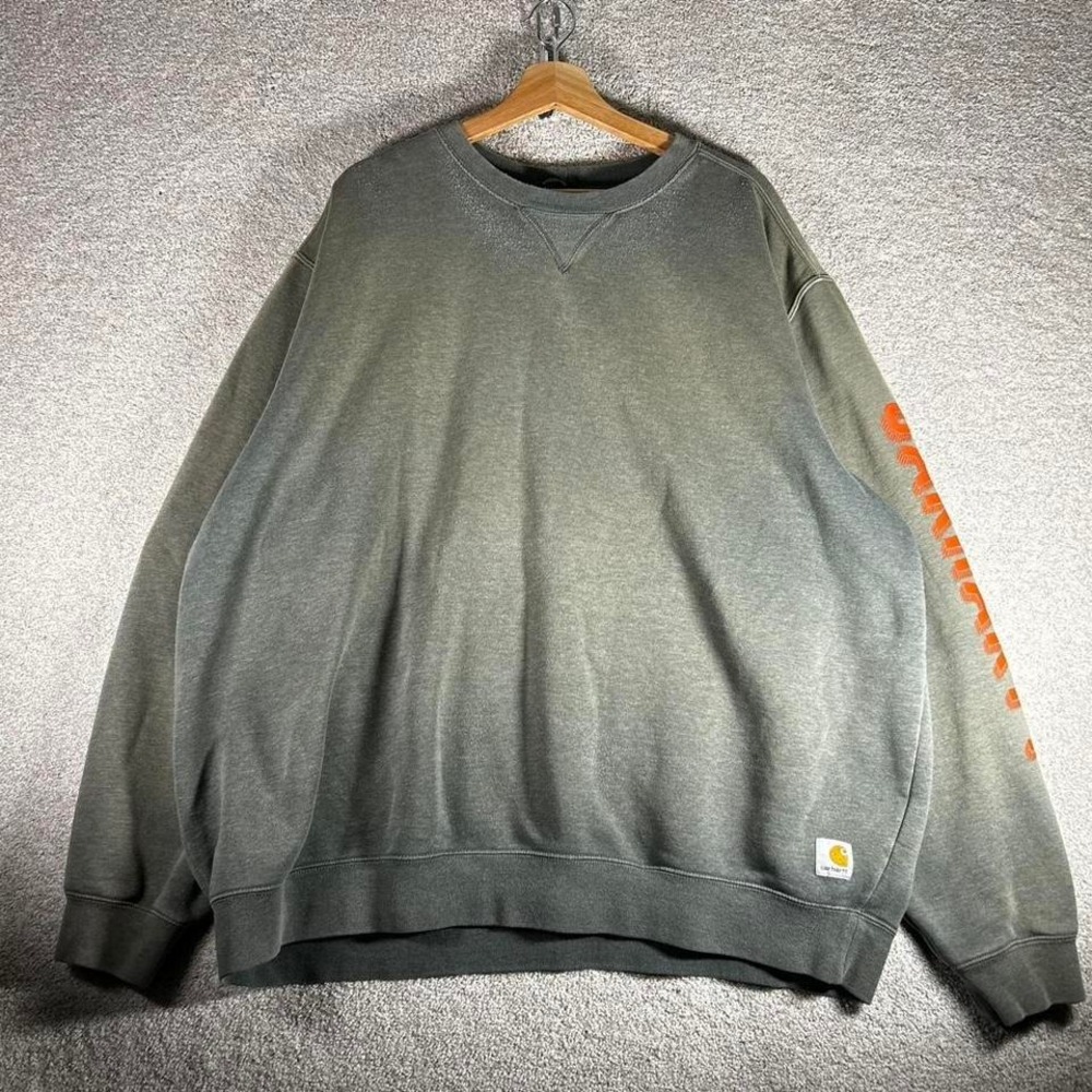 Men's Carhartt earth tone olive green faded essential crewneck sweatshirt